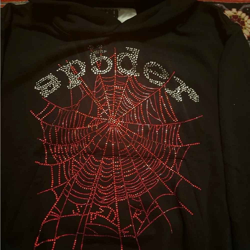 Black & Red Sp5der Rhinestone Hoodie